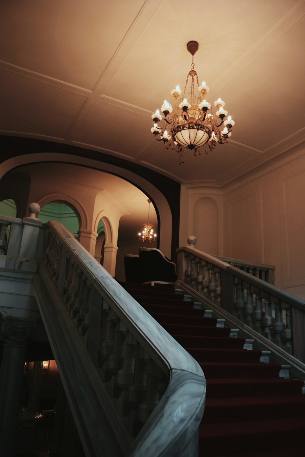 white and brown wooden staircase