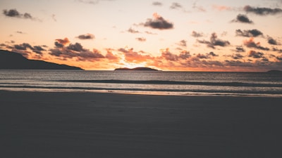 A breathtaking sunset over a tranquil beach.