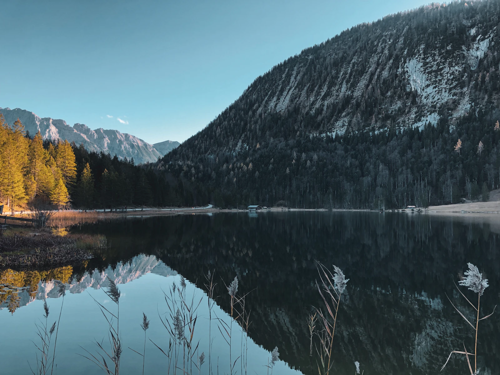 Spiegelung der bayerischen Alpen in einem See