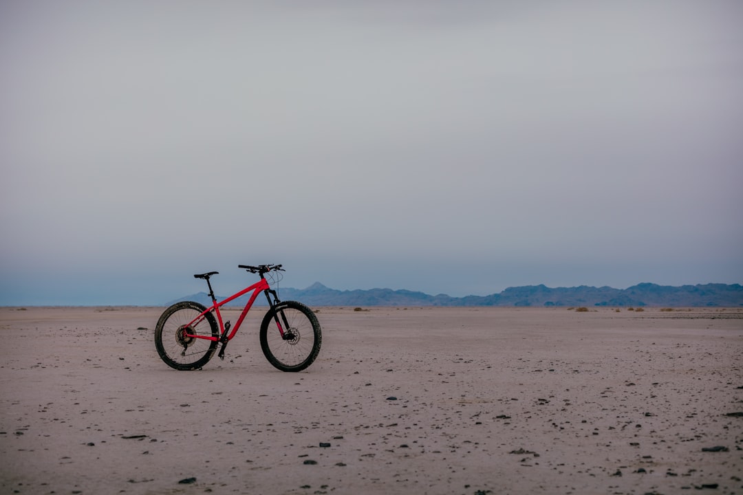 black and red hardtail mountain bike on brown sand during daytime