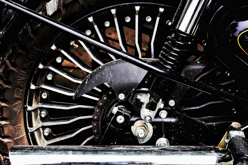 black and silver motorcycle engine