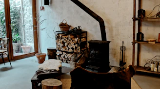 New furnace being installed in a cozy home living room