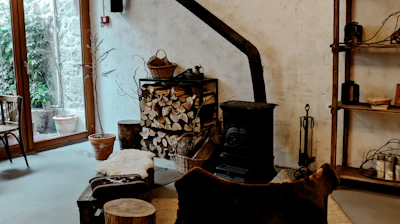 New furnace being installed in a cozy home living room