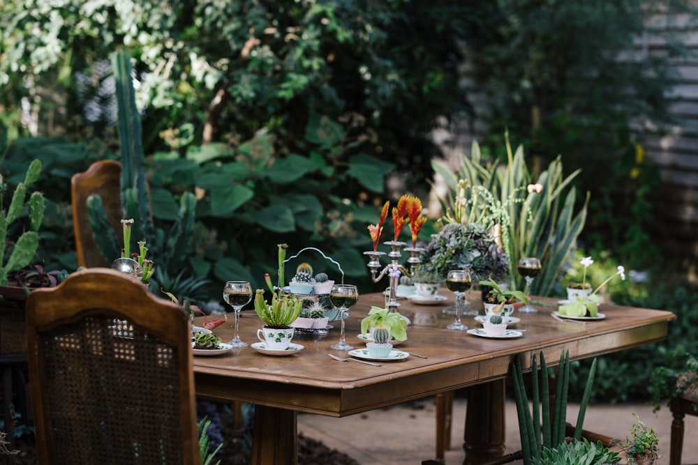 brown wooden table with chairs