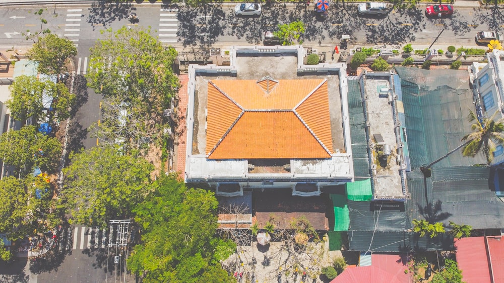 aerial view of green and brown roof houses