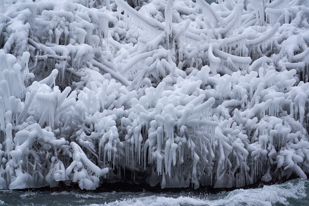 white ice on black surface