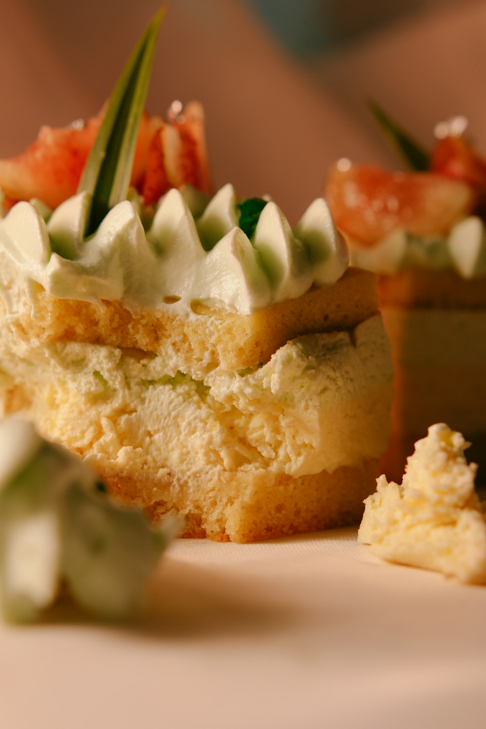 bread with green and white cream on white ceramic plate