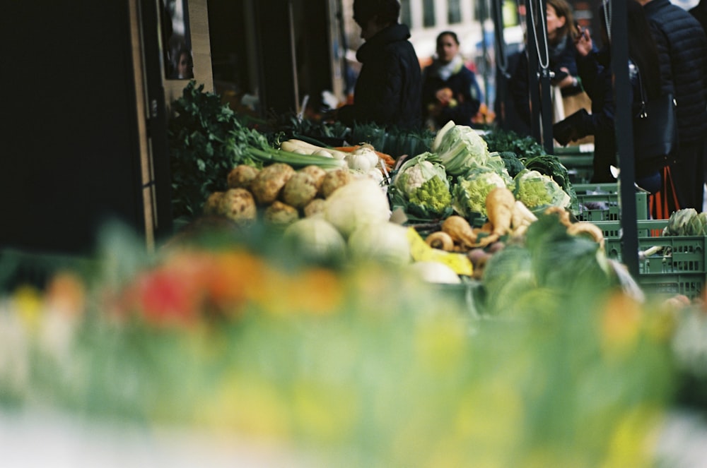 green vegetable on display in tilt shift lens