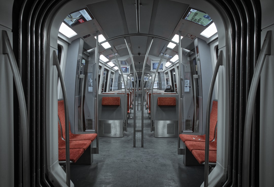 red and gray train seats