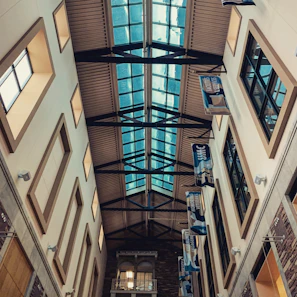 Warm and inviting view of the club’s modern fencing hall filled with natural light.