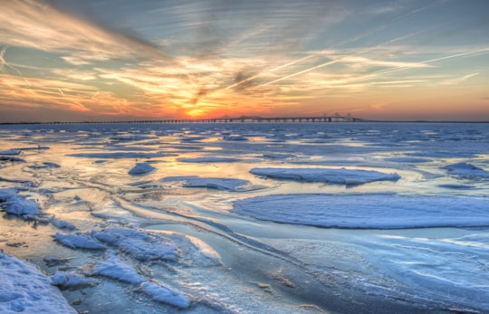 snow covered field during sunset in Chesapeake Bay United States