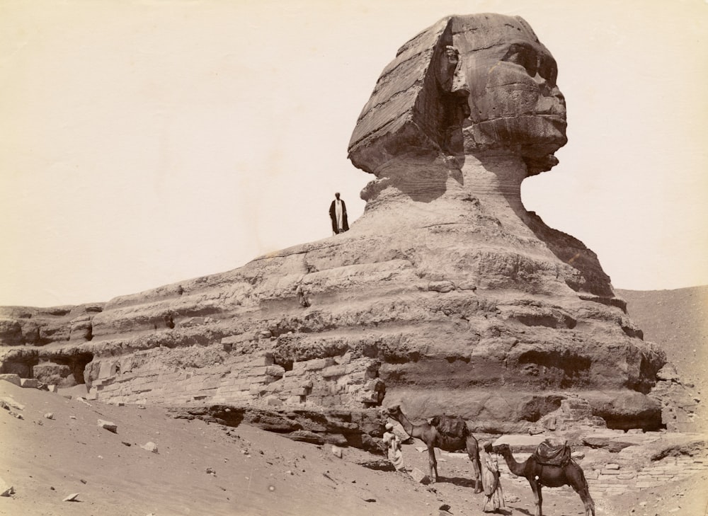 grayscale photo of sphinx de ghiseh 