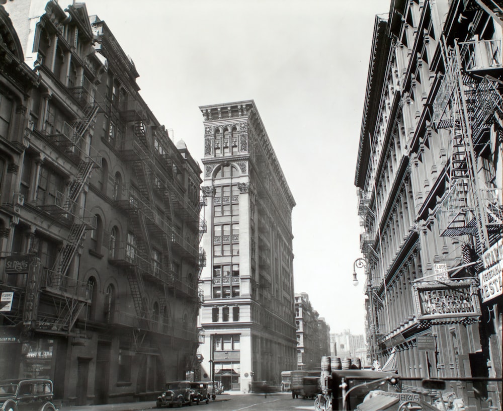 greyscale photo of Broadway in New York City