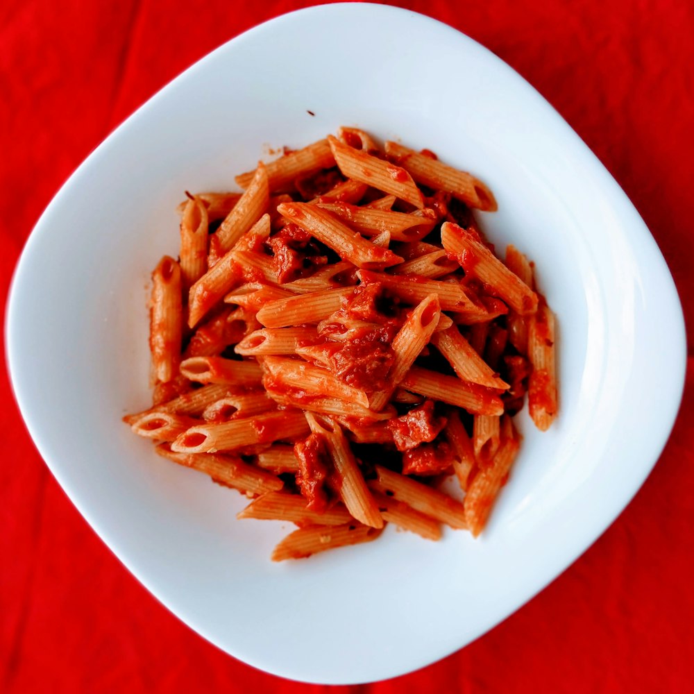 pasta dish on white ceramic plate