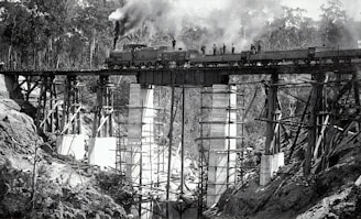 grayscale photo of metal tower