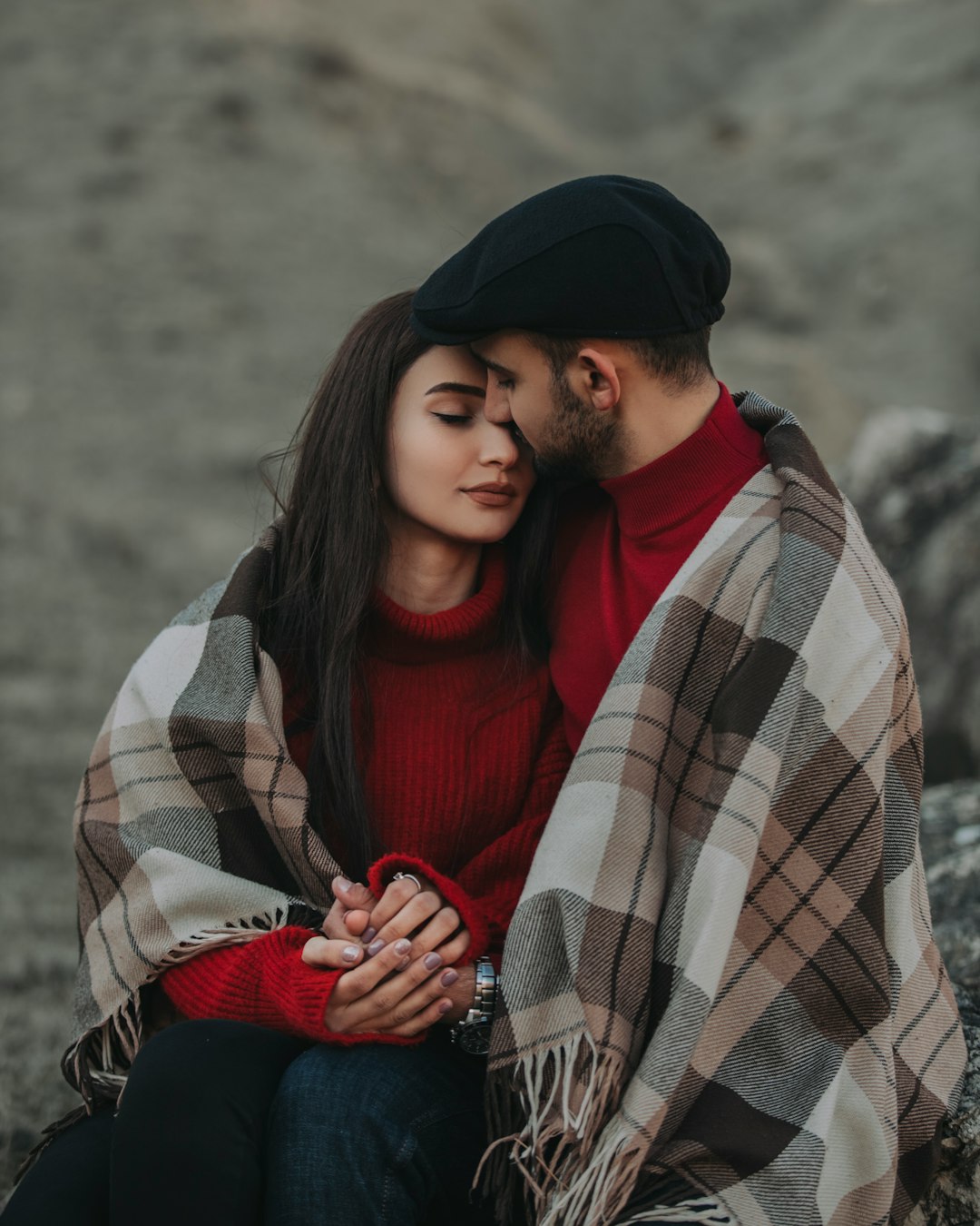 woman in red scarf and black and white plaid long sleeve shirt