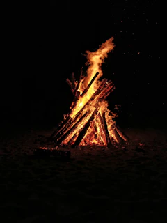 bonfire on brown sand during nighttime
