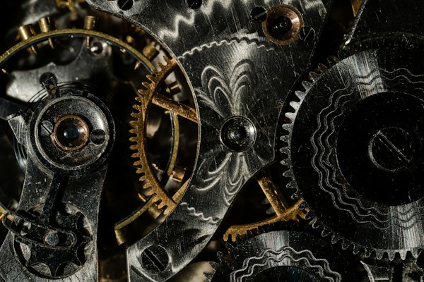 Intricate watch movement gears macro close-up