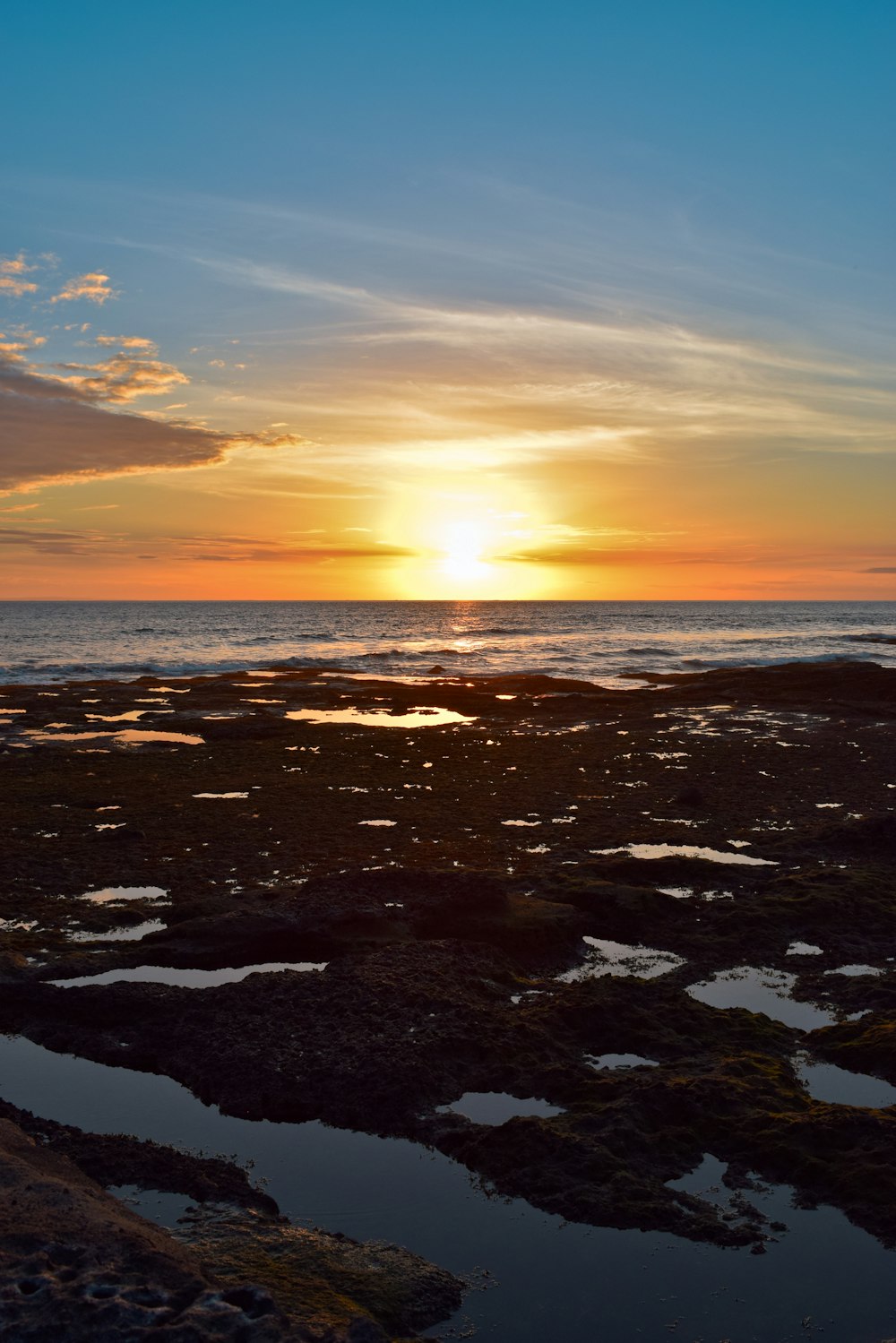 body of water during sunset