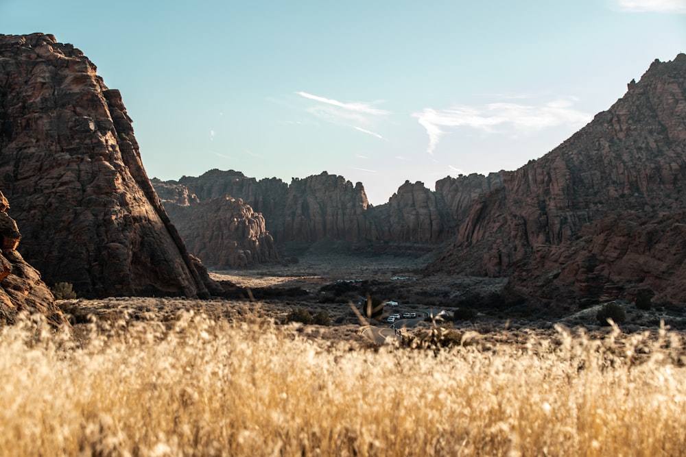 brown grass field near brown mountain during daytime