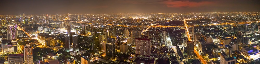 aerial view of city during night time