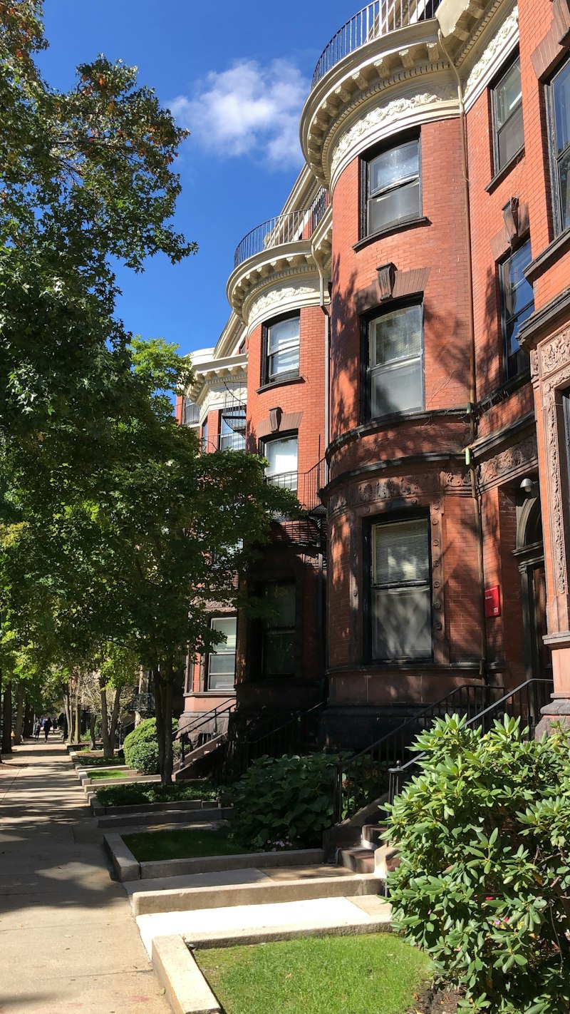 A bow-fronted brownstone terrace