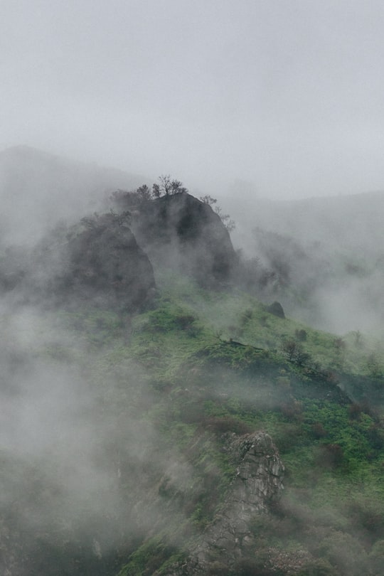 green mountain covered with fog in Ijen Indonesia