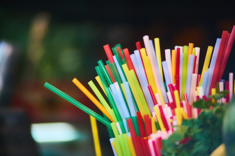 pink yellow and green straw lot