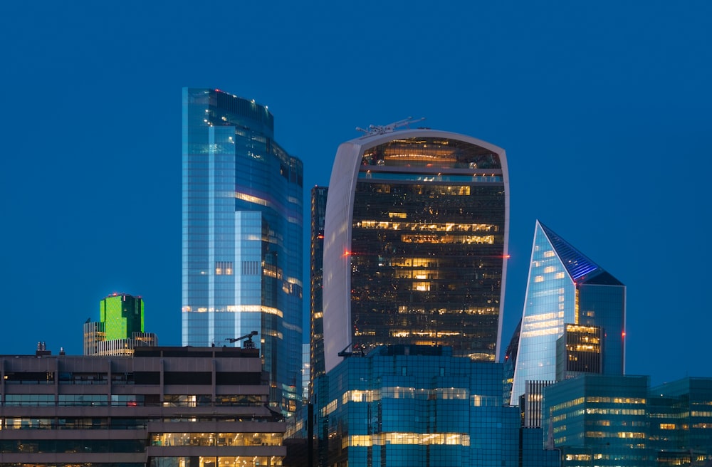 city skyline during night time