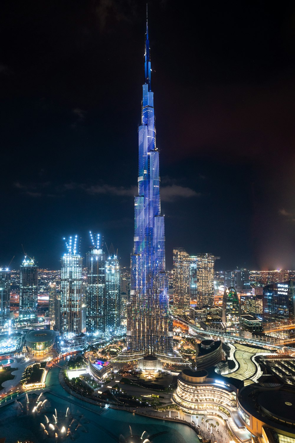 city skyline during night time