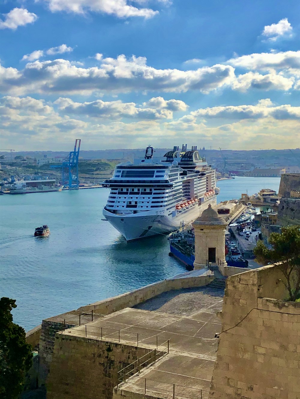 navio de cruzeiro branco e azul no mar durante o dia