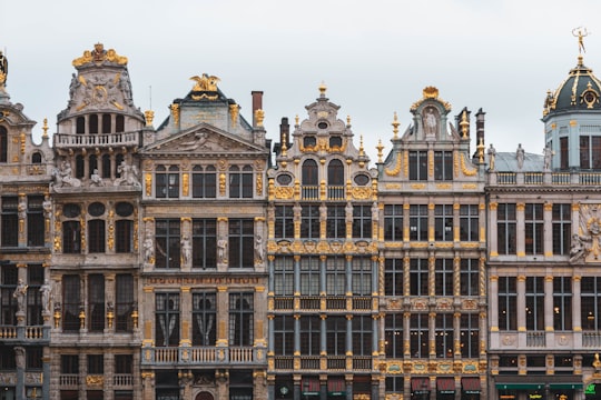 brown and black concrete building under white sky during daytime in Grand Place Belgium