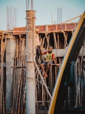 Construction workers collaborating on a building site