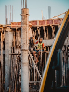 Workers collaborating on a construction site.