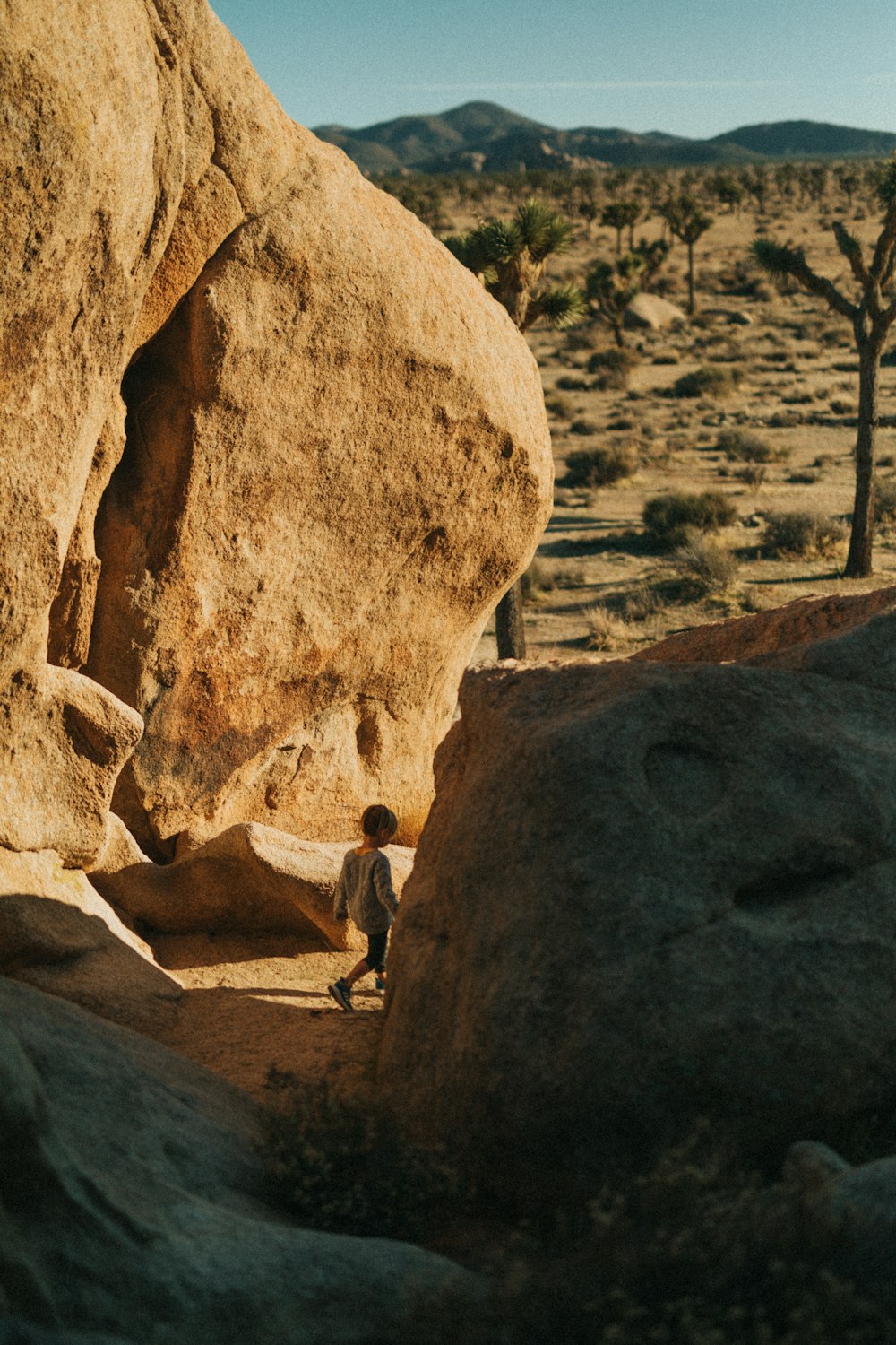 person in black shirt and blue denim jeans sitting on rock formation during daytime