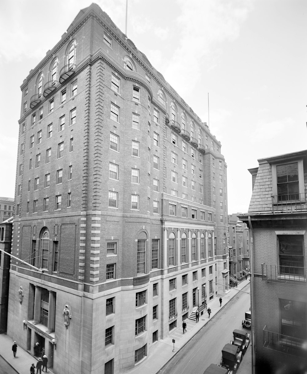 grayscale photo of concrete building