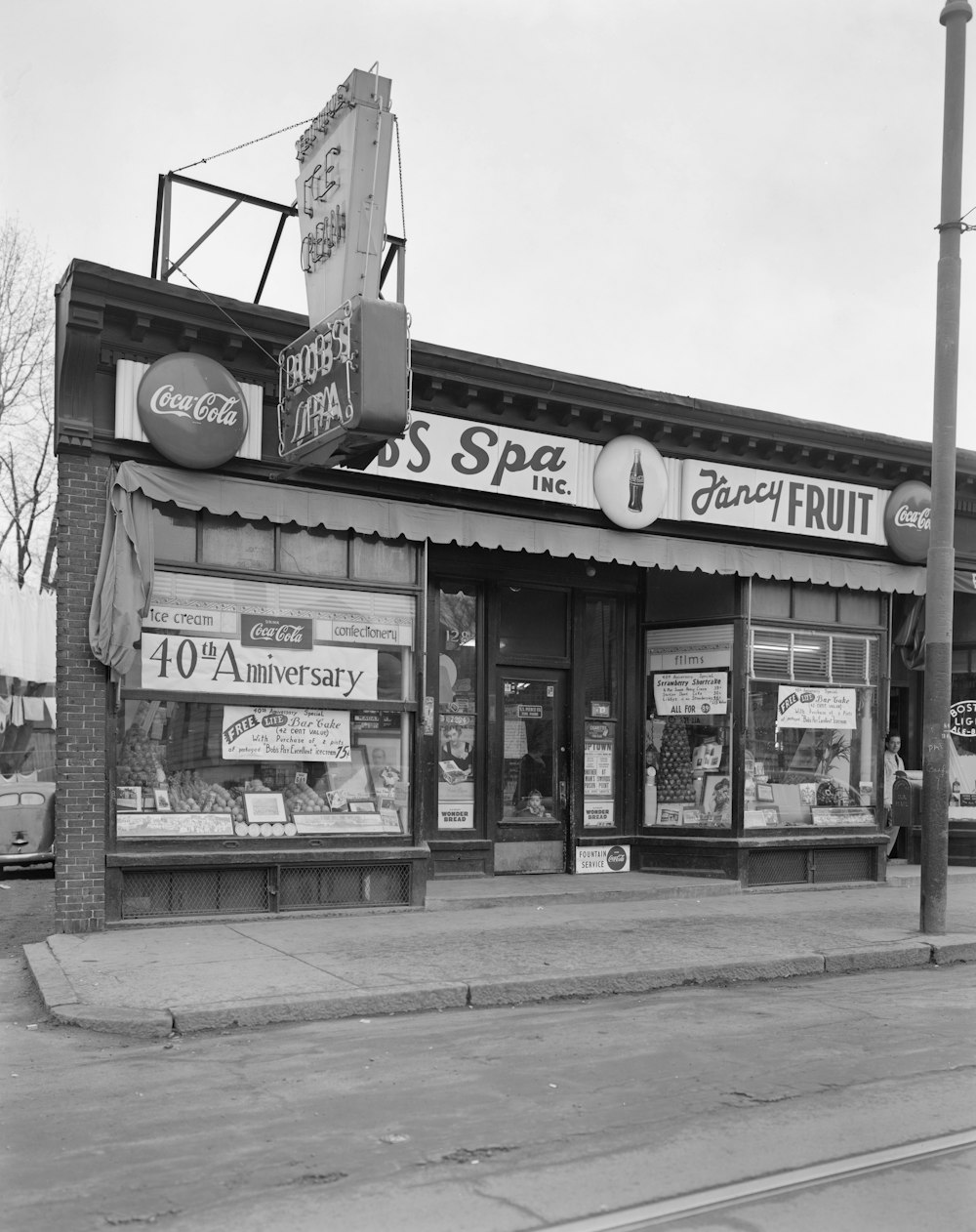 grayscale photo of UNKs store