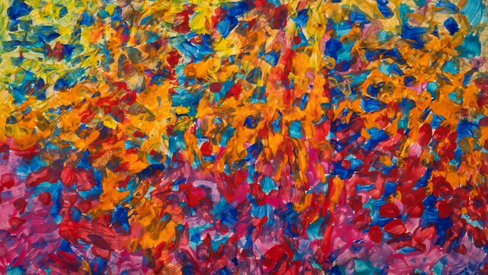 pintura abstracta roja, azul y amarilla