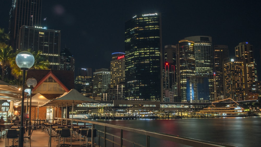 city skyline during night time