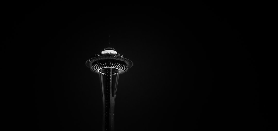 grayscale photo of space needle