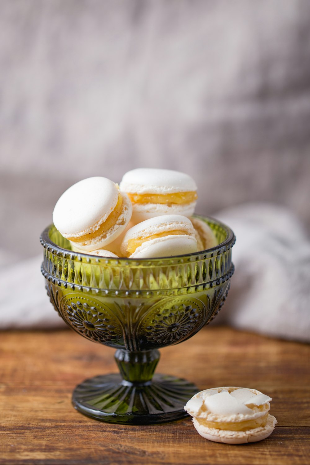 yellow and white ceramic bowl with white and brown pastry