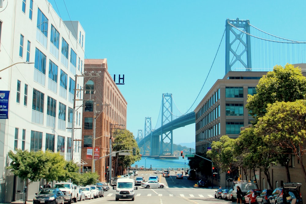 cars on road near bridge during daytime