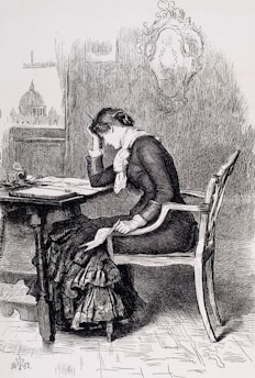 woman sitting on chair reading book sketch
