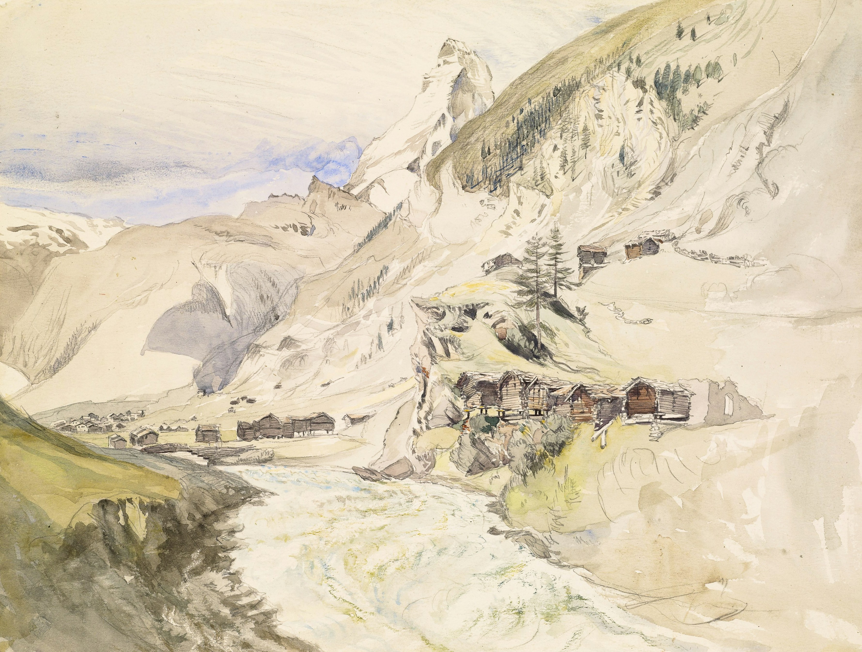 An Alpine Valley, the Matterhorn in the Distance. Artist: John Ruskin