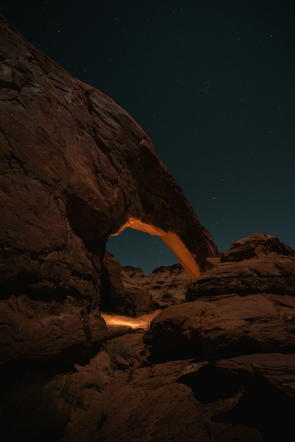 brown rock formation during night time