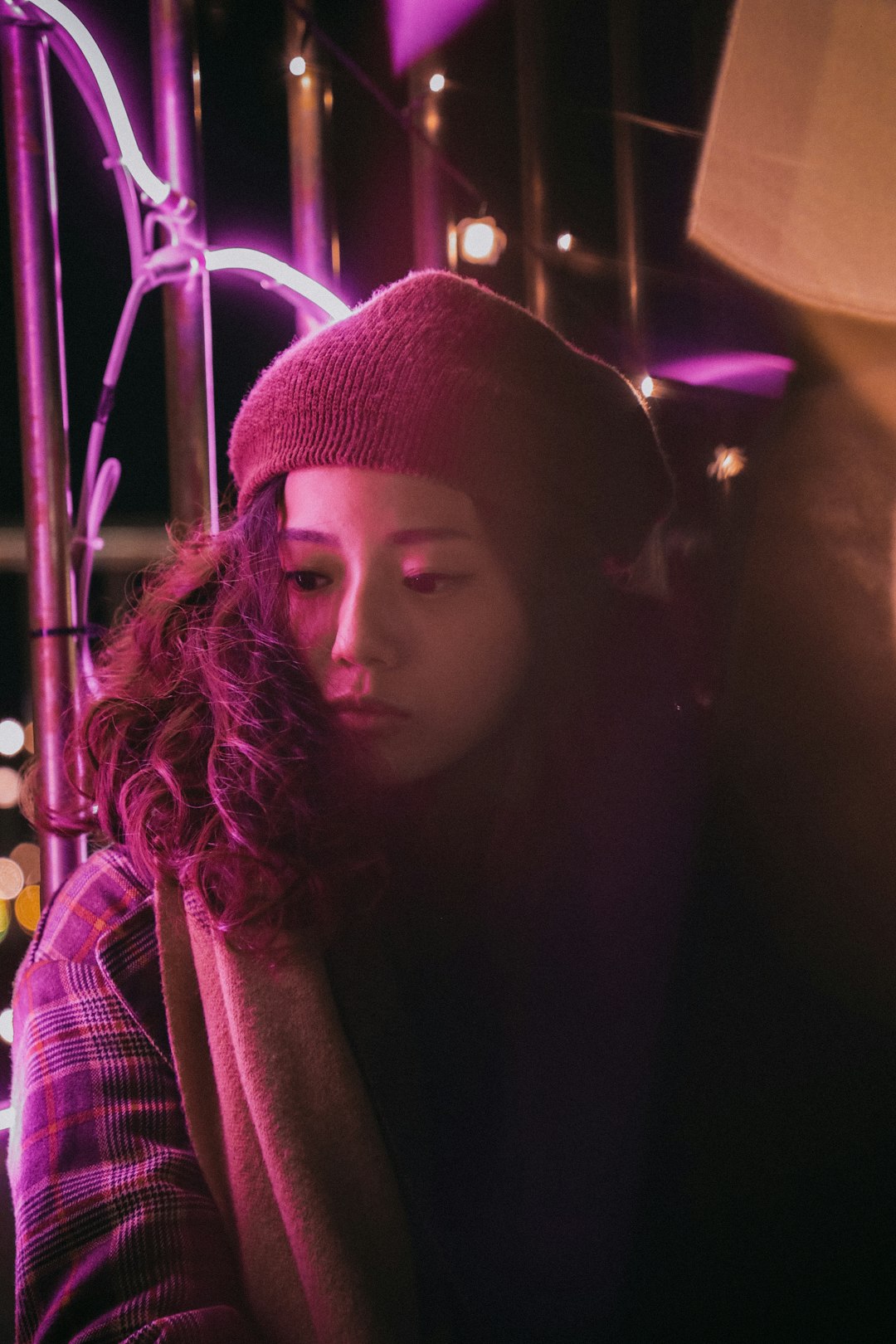 woman in red knit cap