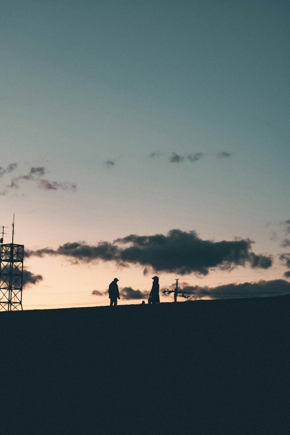 silhouette of people standing on the beach during sunset