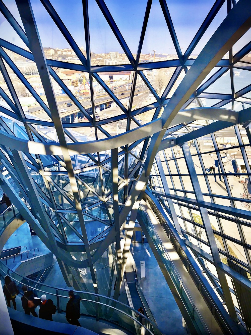 blue and white glass building