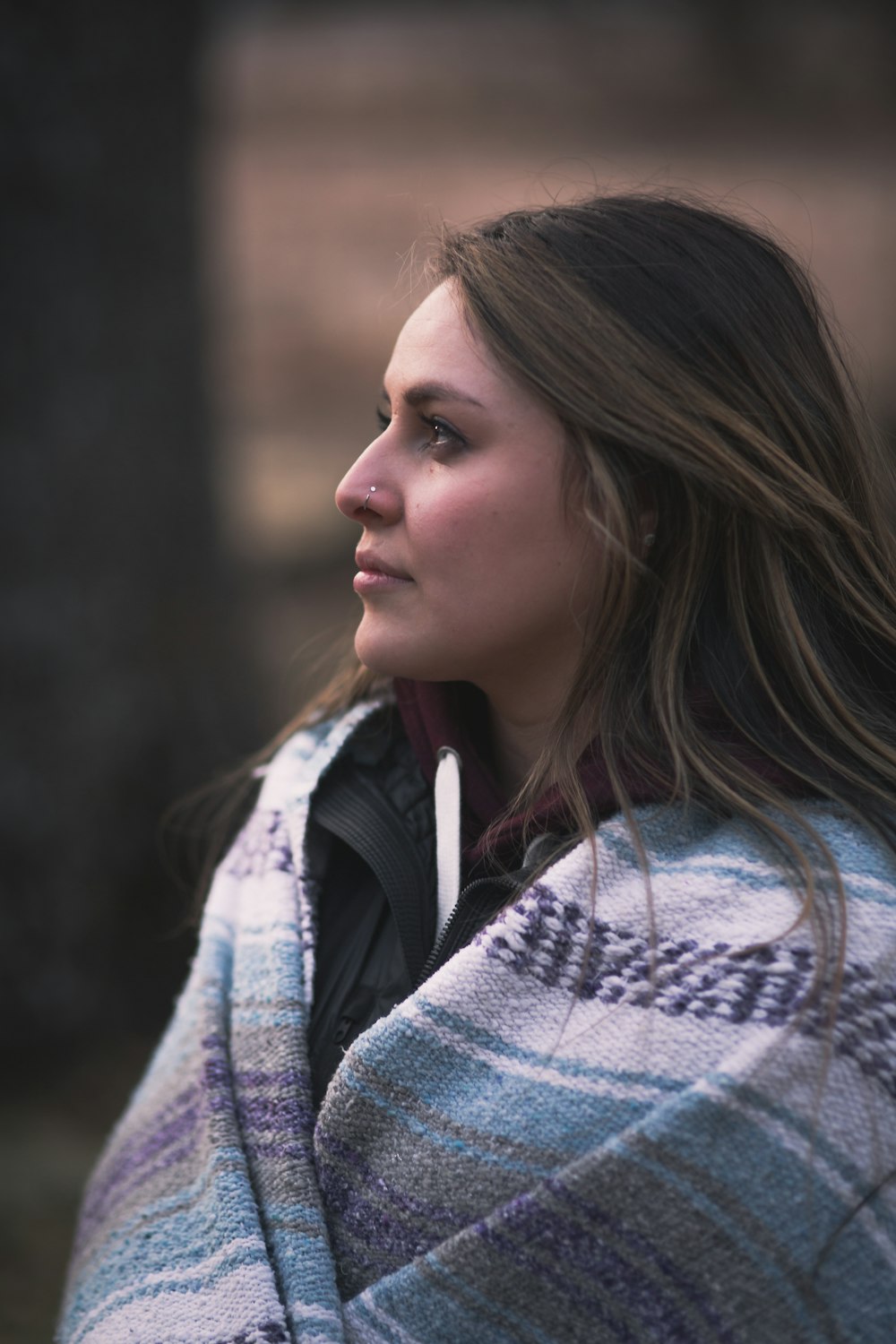 woman in blue and white sweater