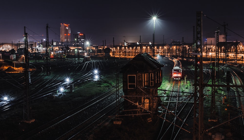 city with high rise buildings during night time